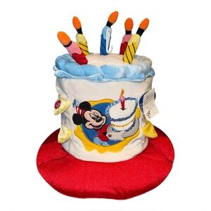 Disney Parks Mickey Mouse Happy Birthday Cake Hat with light up Candles | NWT